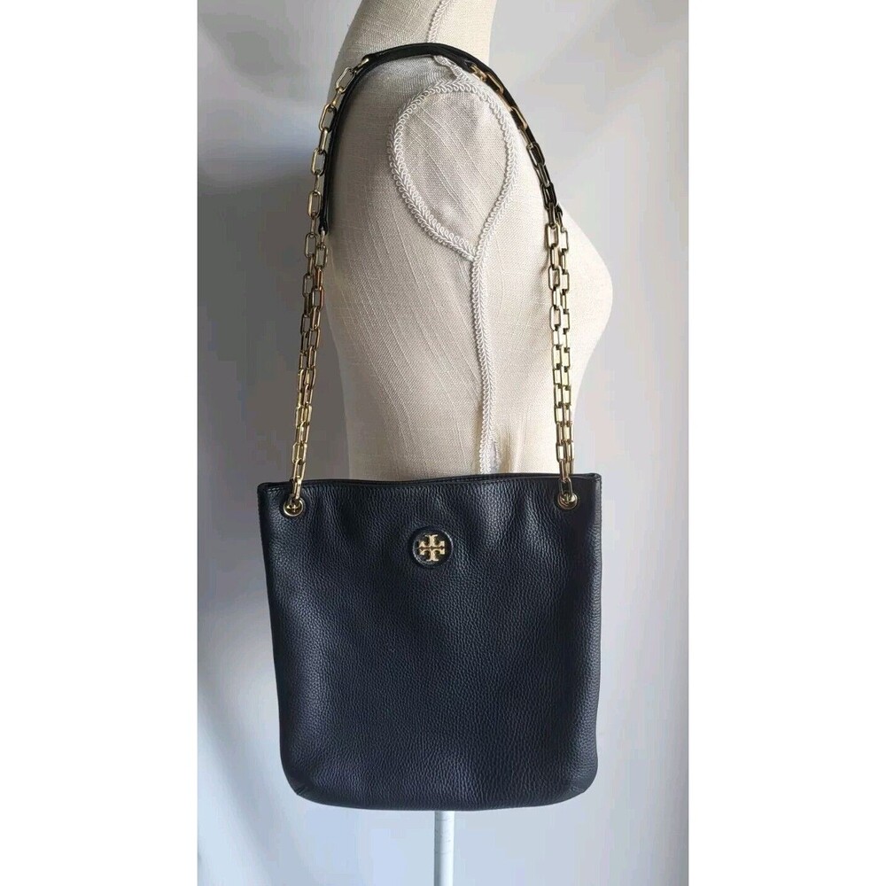 Tory Burch Everly Black Leather Swingpack Crossbody Bag Gold Chain Shoulder Bag
